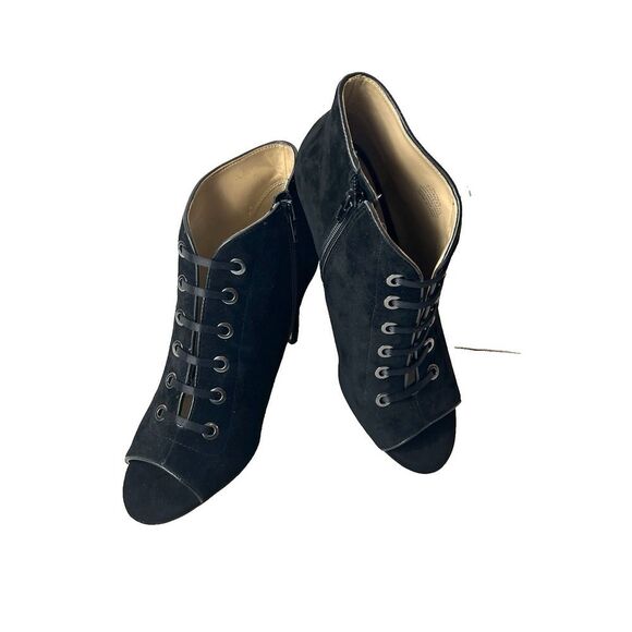 Enzo Angiolini Women's 7.5 M Black Suede Victorian Peep Toe Stiletto Ankle Heels - Picture 2 of 9